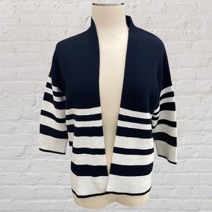 Les Copain's Darkest Navy and White Striped Open Cardigan